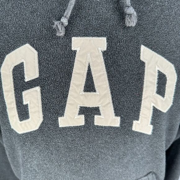 Vintage Gap Fleece Hoodie Men’s Small Gray Pocket Pullover 90s Spellout Korea - Picture 2 of 10